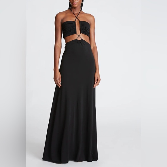 Halston Eva Cutout Jersey Halterneck Gown SIZE 12 - Picture 1 of 10